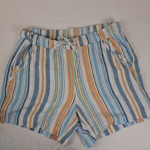 Briggs Size Medium Linen Blend Striped Shorts Elastic Drawstring Waist Pockets